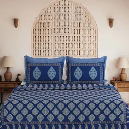 JAIPUR FABRIC Blue Ethnic Printed 240 TC Cotton King Bedsheet Set 2.74 m x 2.74 m-picture-21