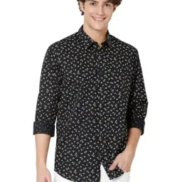 Mufti Black Cotton Slim Fit Printed Shirt-image-75