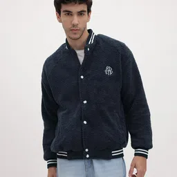 The Roadster Life Co. Typography Embroidered Sherpa Varsity Jacket with Applique Detail image 3