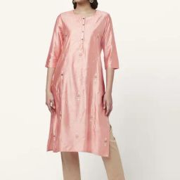 Rangmanch by Pantaloons Peach Cotton Embroidered Straight Kurta-picture-44