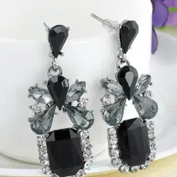 Oomph Black White Silver Grey Crystal Fashion Dangler Earrings-image-61