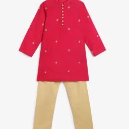 Campana Kids Red & Gold Printed Full Sleeves Kurta with Pants-picture-38