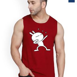 SLOWLORIS Pack Of 2 Printed Sleeveless Bio-Wash Combed Cotton Gym Vests-picture-33
