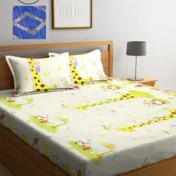 Klotthe Printed Yellow 210 TC Cotton Blend Double 2 Bed Sheets with 4 Pillow Covers-image-24