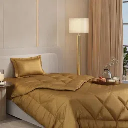 Stoa Paris Gold Polyester Textured 300 TC Double Bedsheet with 2 Pillow Covers-picture-42