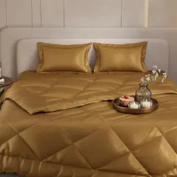 Stoa Paris Gold Polyester Textured 300 TC Double Bedsheet with 2 Pillow Covers image 3