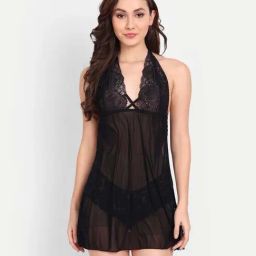 fims FIMS: Fashion is my Style Black Lace Work Babydoll Set-picture-18