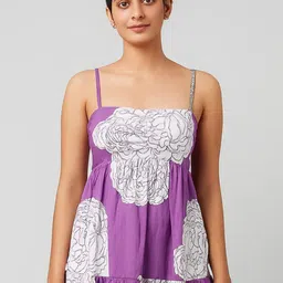 Branche Women Floral Printed Shoulder Straps Tiered Cotton Fit and Flare Dress-picture-36