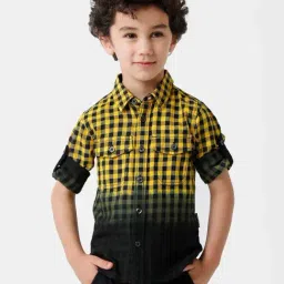 Kate & Oscar Kids Black & Yellow Cotton Chequered Full Sleeves Shirt-picture-20