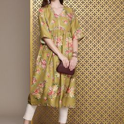 House of Pataudi Women Floral Printed Gotta Patti Floral Kurta-picture-35