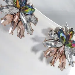 Oomph Pink Western with Crystals in Floral Design Partywear Stud Earrings-image-41