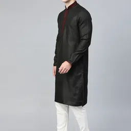 Manthan Men Black Solid Straight Kurta image 3
