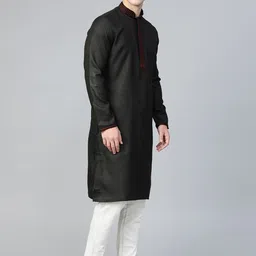 Manthan Men Black Solid Straight Kurta image 2