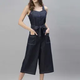 Style Quotient Women Solid Navy Denim Smart Casual Jumpsuit-image-62