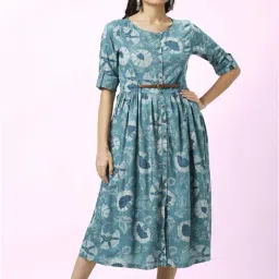 Akkriti by Pantaloons Blue Floral Print A-Line Dress-picture-13