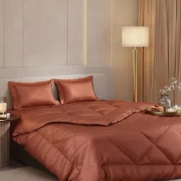 Stoa Paris Brown Polyester Textured 300 TC Double Bedsheet with 2 Pillow Covers-picture-18