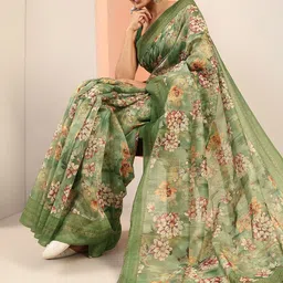 Libas Floral Printed Saree With Blouse Piece-picture-23