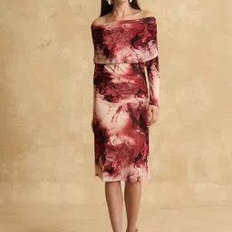 Kazo Floral Print Off-Shoulder Sheath Midi Dress-picture-10