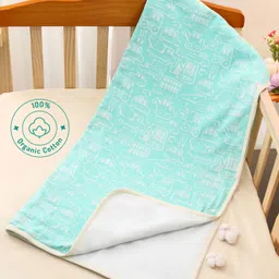 Bonfino Premium Cotton Daiper Changing Mat Transport Print - Blue image 1