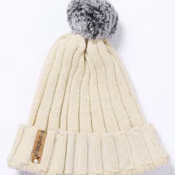 BHARATASYA Pom Pom Knitted Solid Cap - Cream & Grey-picture-29