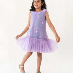 A Little Fable  Sleeveless Floral Applique Detailed Tiered Dress - Lavender-picture-27