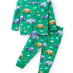 Babyhug Cotton Knit Full Sleeves Night Suit With Cars Print - Green-picture-27