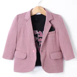 Robo Fry Knit Full Sleeves Solid Colour Textured Blazer with Text Printed T-Shirt - Pink & Black-picture-21