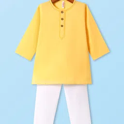 Babyhug Cotton Woven Cambric Embroidered Full Sleeves Kurta Pyjama Set - Yellow-picture-36