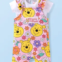 Babyhug Disney Single Jersey Knit Dungaree & Half Sleeves T-Shirt with Winnie the Pooh Graphic - Pink-picture-30