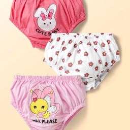 Doodle Poodle 100% Cotton Single Jersey Knit Panties With Floral & Bunny Print Pack Of 3 - Pink White & Red-picture-2