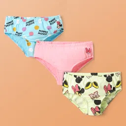 Pine Kids Interlock Knit Panties With Minnie Mouse Family Print Pack Of 3 - Light Blue Pink & Yellow-image-0