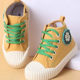 Cute Walk by Babyhug Lace Up Casual Shoes with Floral Patch Detailing - Mustard-picture-26
