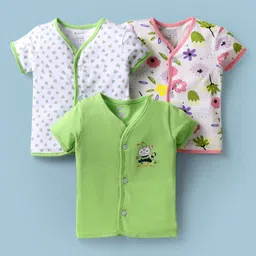 OHMS Single Jersey Knit Half Sleeves Front Open Jhablas With Floral & Hearts Print Pack Of 3 - Light Green White & Pink-picture-15