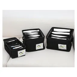 House of Quirk Cotton Linen Set Of 3 Underwear Organizer Set - 5/6/9-Compartment Dividers For Closet & Drawer - Black-picture-16