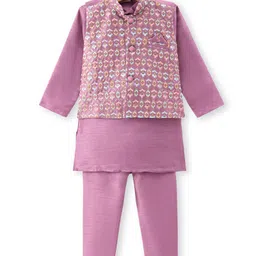 Ridokidz Full Sleeves Solid Kurta & Pyjama With Floral Embroidered Jacket Set - Onion Pink-picture-19