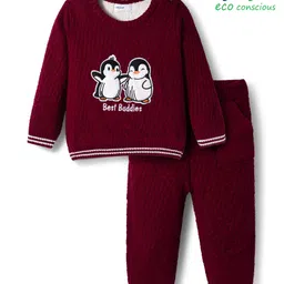 Babyoye Knit Full Sleeves Sweater Set With Penguin Embroidery - Maroon-picture-11