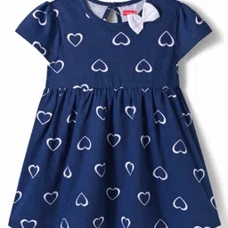 Babyhug Single Jersey Knit Cap Sleeves Frock With Heart Print - Navy Blue-picture-10