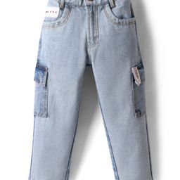 Little Kangaroos Denim Woven Full Length Solid Colour Jeans With Cargo Pockets - Light Blue-picture-36