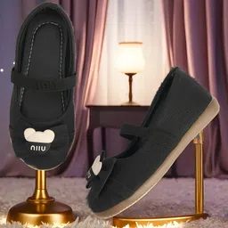 Chiu Bow Applique With Ears Patch Detailed Closure Mary Jane Ballerinas - Black-picture-15