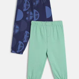 MINI KLUB Cotton Knit Pack Of 2 Solid & Car Printed Pajamas - Navy Blue & Green-picture-15