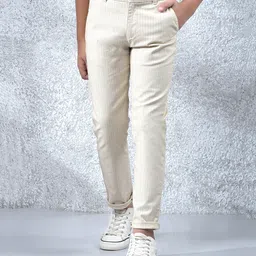 CRIMSOUNE CLUB Cotton Woven Striped Trousers - Beige-image-73