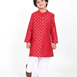 Babyhug Cotton Woven Full Sleeves Floral Foil Printed Kurta - Red image 2