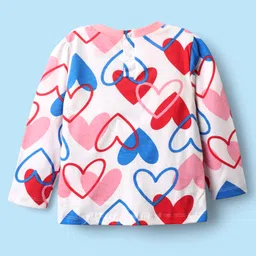 Babyhug Cotton Knit Full Sleeves Co-ords Night Suit With Heart Print - Pink image 3