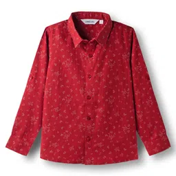 Mark & Mia Woven Full Sleeves Printed Party Shirt & Trouser with Bow & Suspender - Red & Grey image 3