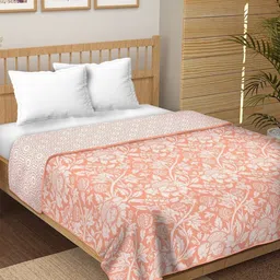 CHICERY Orange & White Floral Printed Pure Cotton AC Room 210 GSM Single Bed Dohar-image-88