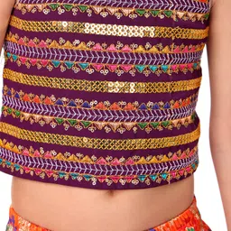 Babyhug Singlet Sleeves Sequinned Choli with Brocade Lehenga & Dupatta Set - Orange image 4