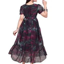 GROMint Printed Puff Sleeve Georgette Fit & Flare Midi Dress image 4