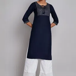 SZN Ethnic Motifs Embroidered Thread Work Straight Kurta With Palazzos-image-74