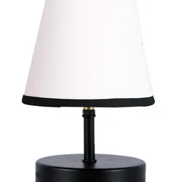Devansh White & Black cotton Round Wood Black Table Lamp image 5