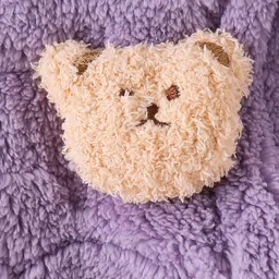 Kookie Kids Full Sleeves Front Open Hooded Fur Winter Jacket with Ears Applique & Bear Patch Detailing - Purple image 5